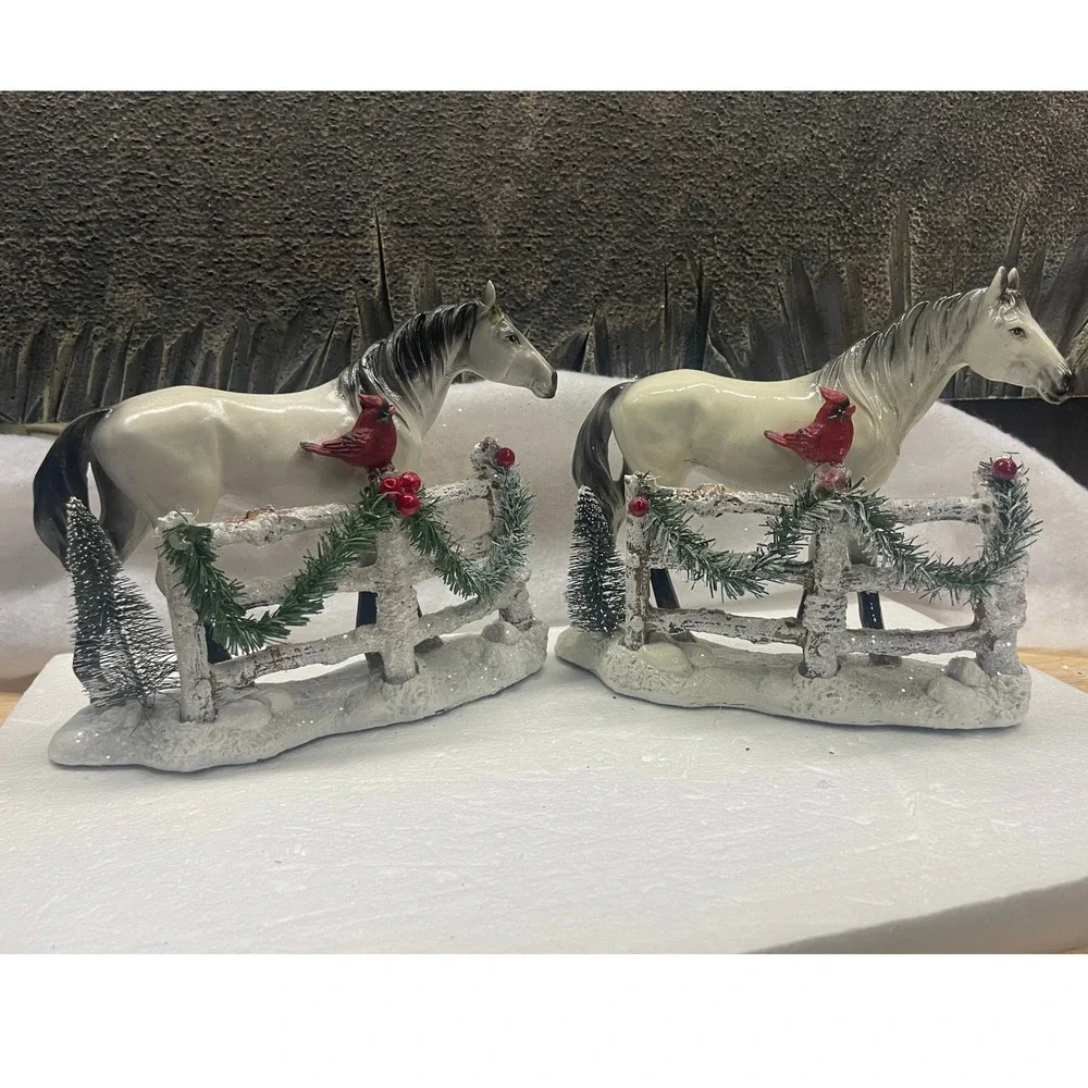 Collections Etc Majestic White Holiday Winter Horse Figurines Mantel Set of 2